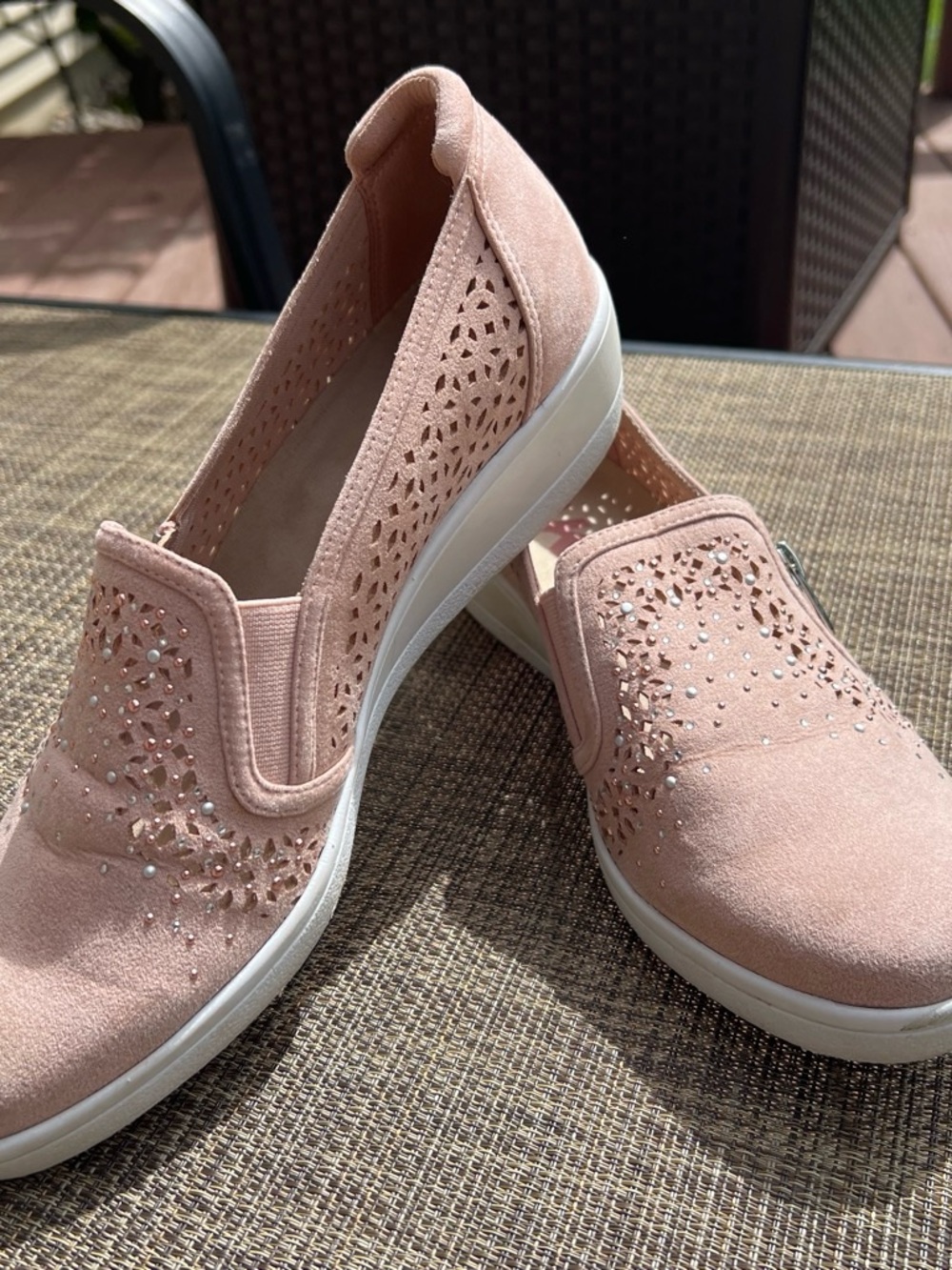 Anne Klein Pink Slip-On Perforated, Jeweled Shoes size 9